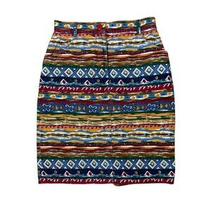 Vintage Tangibles Aztec Stripe High Waist Pencil Skirt Colorful Cotton 9 10